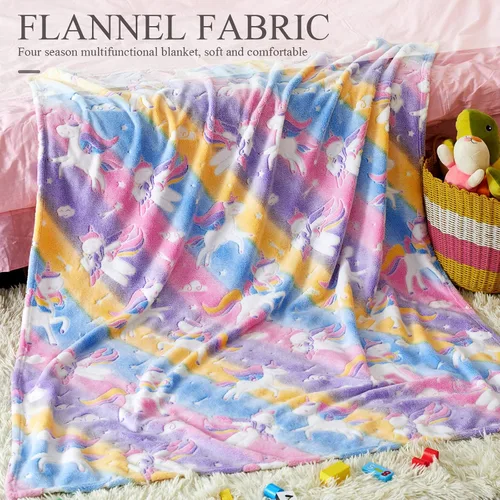 Vista 4 de Manta de unicornio que brilla en la oscuridad para niñas, regalos de unicornios, juguetes para niñas, manta suave para edades de 2, 3, 4, 5, 6, 7