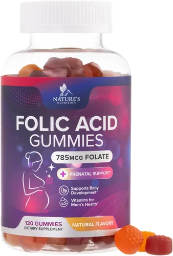 Vista 10 de Gomitas de ácido fólico para mujeres, folato de 785 mcg por porción, vitaminas prenatales esenciales para mamá y bebé, suplemento fólico vegano