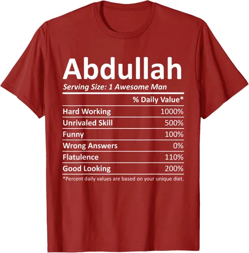 Vista 22 de ABDULLAH Nutrition Funny Birthday Personalizado Nombre Regalo T-Shirt Negro
