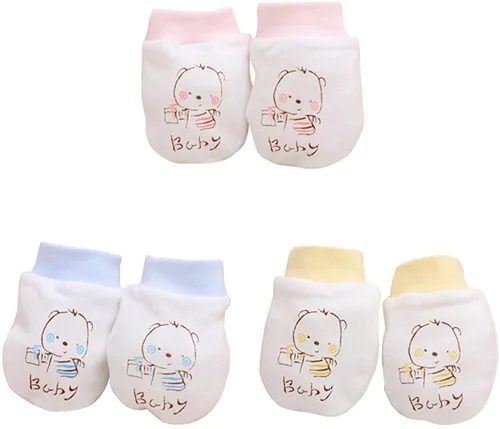 Vista 2 de 2 pares de guantes unisex de algodón para bebé, sin arañazos, suave funda para calentar las manos para recién nacido, regalo (amarillo) práctico e