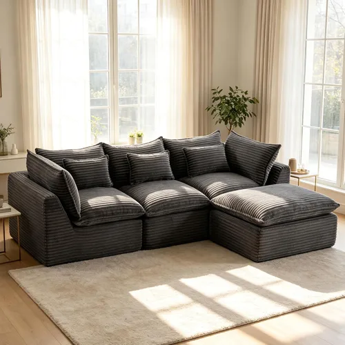 Vista 21 de Sofás seccionales de nube deshuesada de 110 pulgadas para sala de estar, sofá modular en forma de L con otomana, moderno y cómodo sofá nube con Negro