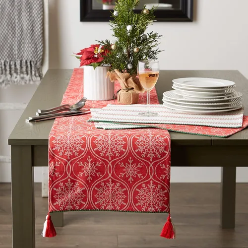 Vista 6 de DII Joyful Snowflakes Collection - Camino de mesa reversible de Navidad, 14 x 108 pulgadas
