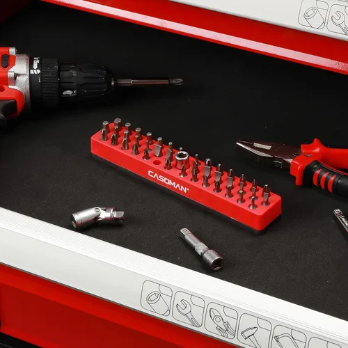 Vista 7 de CASOMAN 2 piezas 1/4" Organizador de brocas hexagonales con base magnética - Rojo, Organizador de 86 brocas con fuerte base magnética, Organizador
