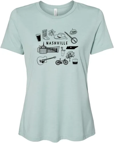 Vista 31 de Cute Women's Screen Printed Crew Neck Tee, Shirts With Sayings, Dusty Blue or Olive