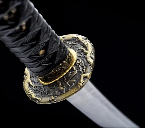 Vista 4 de Espada samurái japonesa Tanto de acero plegado de 21 pulgadas, mano de espiga completa, pequeña espada corta samurái para decoración del hogar
