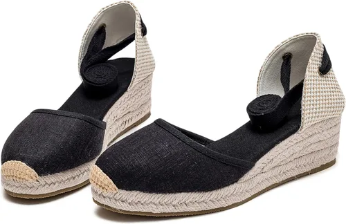 Vista 4 de U-lite Sandalias de plataforma para mujer, alpargatas con puntera cerrada, correa de tobillo con cordones y correa de tobillo clásica