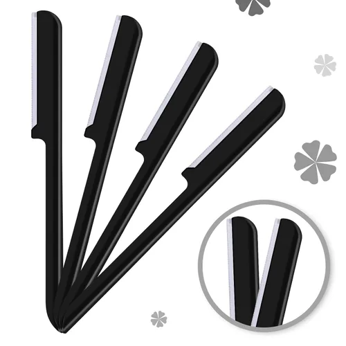 Vista 4 de 10 piezas de maquinilla de afeitar de cejas para mujer, afeitadora facial, moldeador de cejas, herramienta de modelado con cubierta (negro)