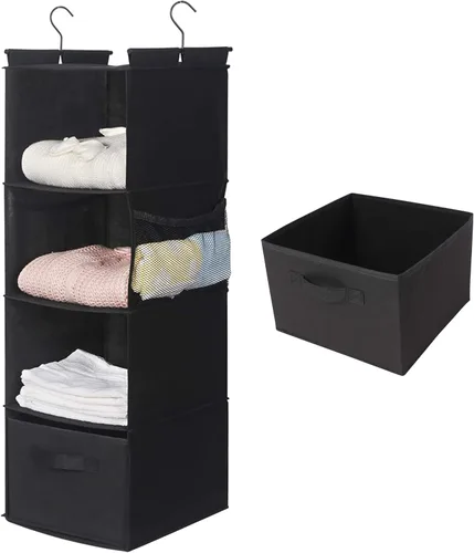 Vista 9 de MAX Houser Organizador Colgante de Closet de 5 Niveles, Estante Colgante de Tela con 2 Ganchos Resistentes para Almacenamiento, Plegable (Beige-D2)