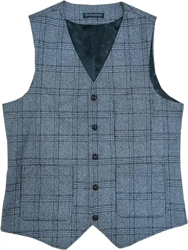 Vista 3 de Chaleco de traje vintage para hombre, de tweed a cuadros, ajuste regular, para padrinos de boda, Negro