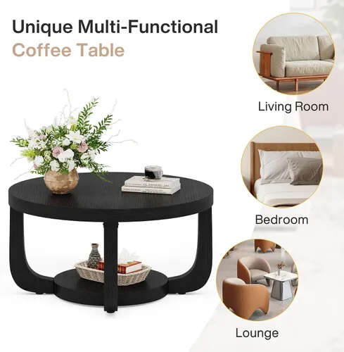 Vista 9 de Tribesigns - Mesa de café redonda, mesa de café circular de 2 niveles con almacenamiento, mesa auxiliar moderna de acento de madera para sala