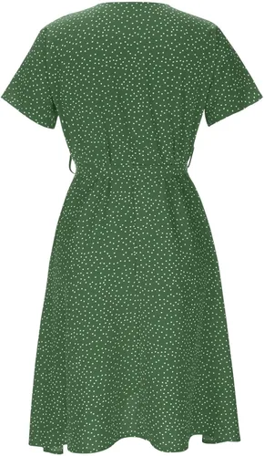 Vista 6 de Vestidos de verano para mujer 2023, vestido de manga corta con cuello en V para mujer, vestido único envolvente casual bohemio midi vestidos de sol