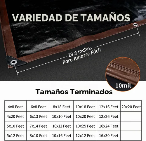 Vista 6 de TARPAL Lona 4x8 Pies Lonas Pequeñas Resistentes Impermeables 10mil Cubierta Protectora Multiusos Impermeable, Protección contra la Nieve o los Rayos