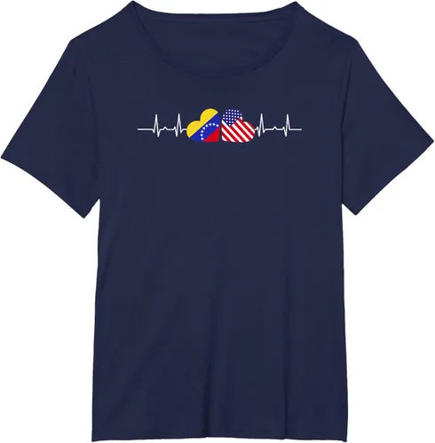 Vista 13 de Camiseta Venezuela American Heartbeat para mujer, Negro, S