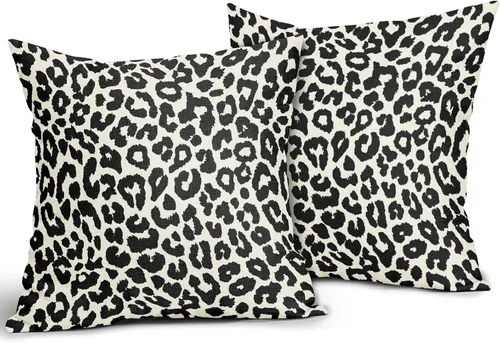 Vista 2 de Juego de 2 fundas de almohada con estampado de leopardo negro de 16 x 16 pulgadas, diseño de animal de guepardo, chinoiserie, fundas de almohada