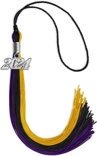 Vista 37 de Endea Graduation Borla de triple color con gota de fecha plateada (negro/dorado/granate, 2020)