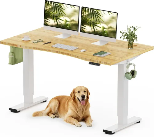 Vista 41 de FLEXISPOT Escritorio de pie de madera maciza, escritorio de madera real de una pieza, escritorio eléctrico de altura ajustable para oficina en casa