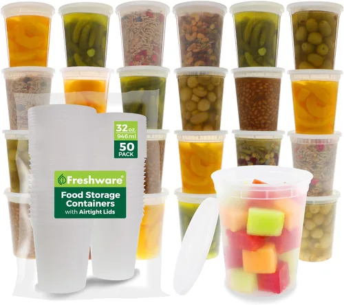 Vista 13 de Freshware Contenedores de almacenamiento de alimentos con tapas [8/16/32 oz x 20 cada uno, 60 juegos] recipientes para delicatessen, aptos