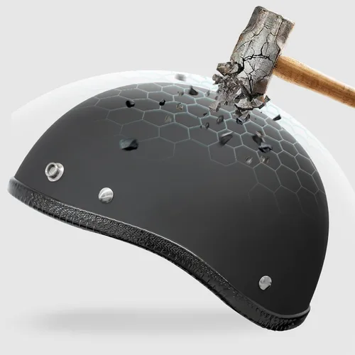 Vista 2 de Medio casco de motocicleta, casco de media cáscara, cascos estilo Shell Hawk, compacto y ligero, cara abierta, negro mate, aprobado por DOT/FMVSS 218