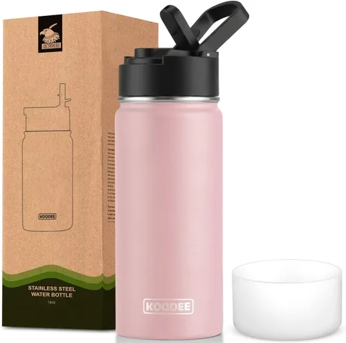 Vista 13 de koodee Botella de agua para niños, botella de agua de acero inoxidable de 12 onzas con aislamiento al vacío para la escuela, botella de agua de boca