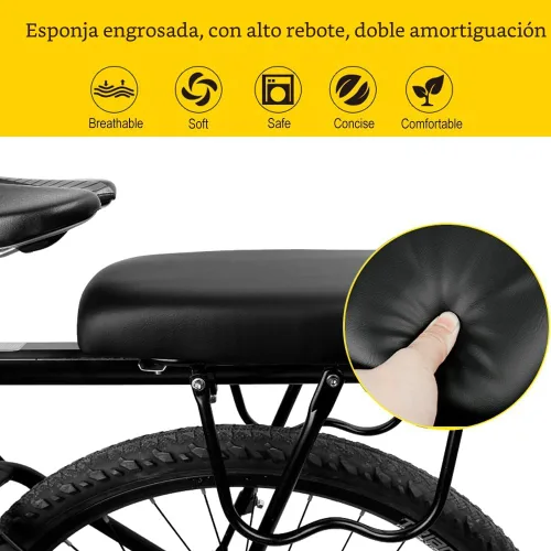 Vista 2 de TOPCABIN Bicycle Manned Cushion Mountain Bike Back Shelf Seat Cushion Manned Comfortable Saddle Children Back Seat Negro