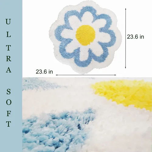 Vista 2 de YRXRUS Alfombra de baño de flores, alfombra de baño azul, tapetes de baño de belleza, alfombra de baño de microfibra ultrasuave, alfombra de flores