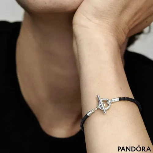 Vista 5 de PANDORA Braided Leather T-Bar Bracelet