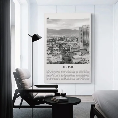 Vista 3 de Impresión de San José en blanco y negro de Costa Rica, arte de pared de San José, póster de San José, foto de San José, póster artístico en lienzo
