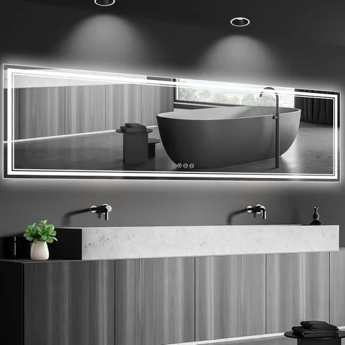 Vista 18 de Ratsamee - Espejo de baño LED de 60 x 36 con luces, retroiluminado+frontal iluminado, antivaho Blanco neutro (frontlit+retroiluminado)