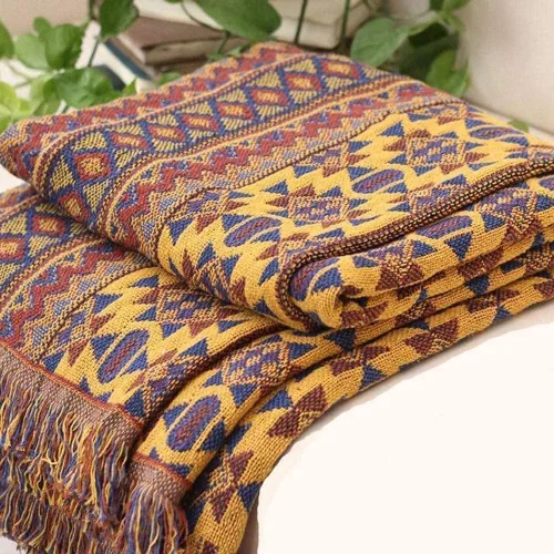 Vista 12 de VANJOROY Cobija fina bohemia, 100% algodón tejido a mano sudoccidental con decoración floral de granja reversible, cobija para todas las estaciones