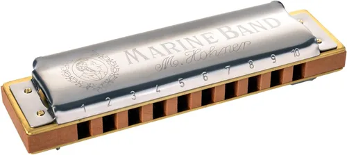 Vista 2 de Hohner Marine Band 1896 Classic Harmonica - Paquete de llave de C # con funda, calcomanías para llaves, manual de instrucciones y paño de pulido
