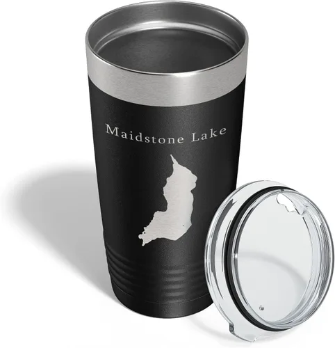 Vista 4 de Maidstone Lake Map Tumbler Travel Mug Insulated Laser Engraved Coffee Cup Vermont 20 oz Black