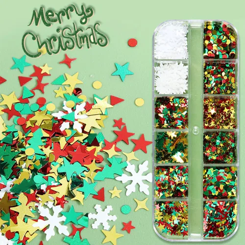 Vista 3 de 12 rejillas para arte de uñas de Navidad, lentejuelas holográficas 3D, copos de nieve láser, estrella, mariposa, invierno, vacaciones, purpurina