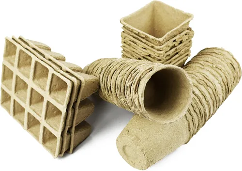 Vista 4 de Juego de 31 macetas de turba biodegradables y ecológicas. Bandeja de 12 macetas de 3 pulgadas - Macetas de turba recicladas no blanqueadas perfectas