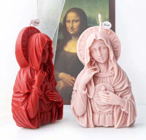 Vista 4 de Molde de estatua de silicona Virgen María, velas de cera hechas a mano, herramienta de fabricación de decoración de arcilla