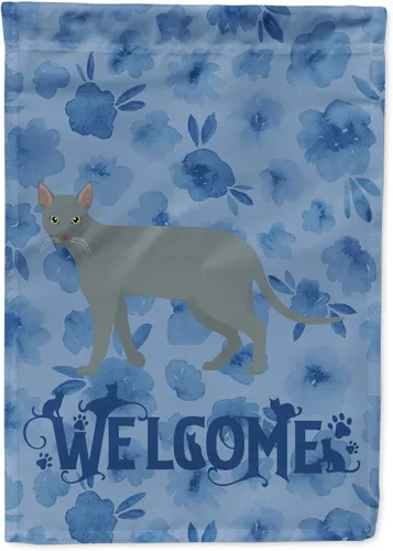 Vista 325 de Caroline's Treasures CK4813CHF - Bandera de bienvenida con gato abisinio azul, manga grande, para porche, para colgar en la pared, poliéster