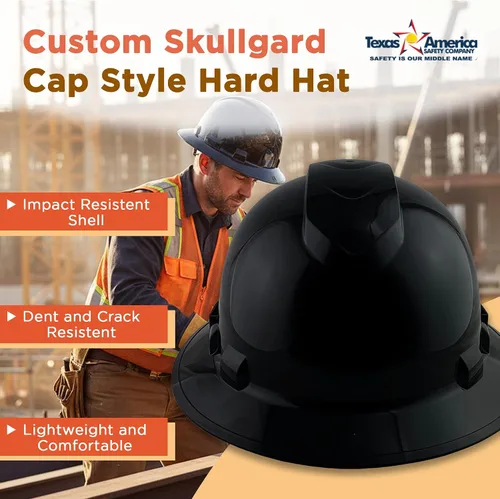 Vista 2 de Texas America Safety Company Casco duro RIDGELINE de ala completa con ajuste de perilla de 6 puntos y bolsa