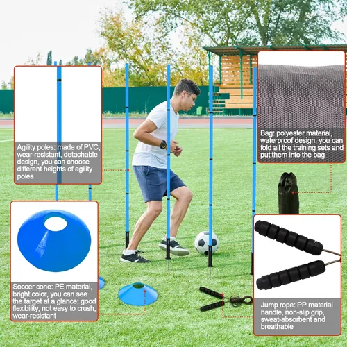 Vista 3 de Juego de 24 piezas de equipo de entrenamiento de agilidad de fútbol, bastones de agilidad, escalera, más para un montaje rápido y fácil