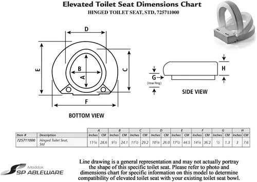 Vista 7 de Asiento elevado para retrete de Ableware, con bisagras, Estándar, Blanco, 1