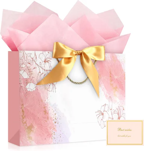 Vista 28 de JMANNI Bolsas de regalo, 3 piezas de tamaño mediano con cinta de lazo, bolsa de regalo de papel portátil, patrón de mármol, para cualquier ocasión