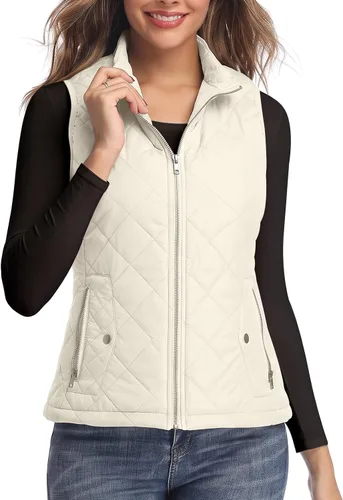 Vista 26 de LONGKING Chaleco de mujer, cuello alto, ligero, con cremallera, acolchado para mujer Rosa