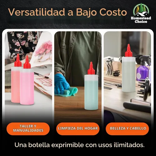 Vista 6 de Paquete de 6 botellas de plástico para salsas, botellas exprimibles de condimentos de 8 onzas para líquidos, botella de chorro sin BPA con tapa