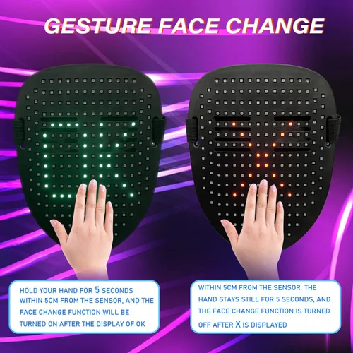 Vista 4 de Depointer Life Máscara LED con detección de gestos, máscara transformadora unisex con luz LED para disfraz, cosplay, fiesta, mascarada