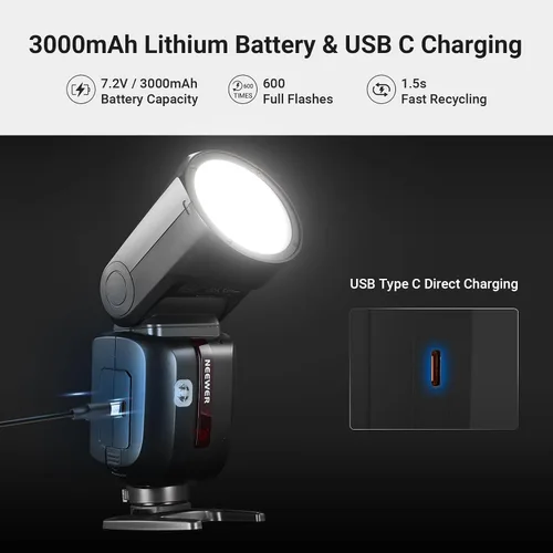 Vista 7 de NEEWER Z2PRO-C 2.4G TTL Flash Speedlite de cabeza redonda compatible con Canon, inalámbrico compatible con Godox, interfaz de usuario mejorada, 76Ws