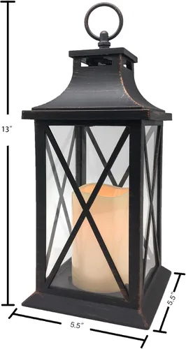 Vista 2 de YAKii Farol vela decorativo de 14 pulgadas, sin llama, con temporizador LED de plástico, para colgar en interiores y exteriores, decoración del día