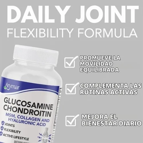 Vista 3 de Arymar Suplemento de glucosamina, condroitina, MSM, colágeno y ácido hialurónico 60 tabletas