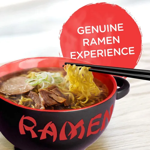 Vista 4 de World Market - Juego de 2 cuencos de cerámica japonesa para ramen, cucharas de sopa y palillos, cuencos para servir fideos, ramen, udon, miso