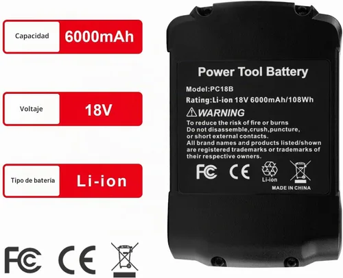 Vista 3 de Futurebatt - Paquete de 1 batería PC18B de alto rendimiento de 6000 mAh 18 V para cable Porter de 18 voltios, PC18B PC18BL PCC489N PC18BLEX solo se