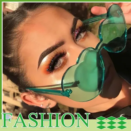 Vista 5 de 12 lentes de sol con forma de corazón, sin marco, transparentes, con forma de corazón, para mujeres, paquete de lentes de sol divertidos (12 verde)