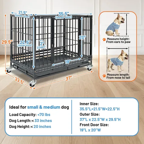 Vista 8 de 36 Inch Stackable Heavy Duty Dog Crate with Wheels for Medium Dog