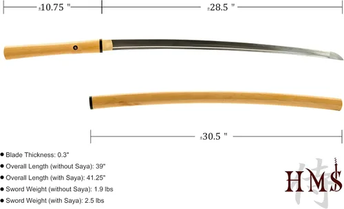 Vista 5 de HMS - Espada japonesa de samurái shirasaya katana, forjada a mano, acero al carbono 1095, templada en arcilla, de espiga completa, afilada Hoja